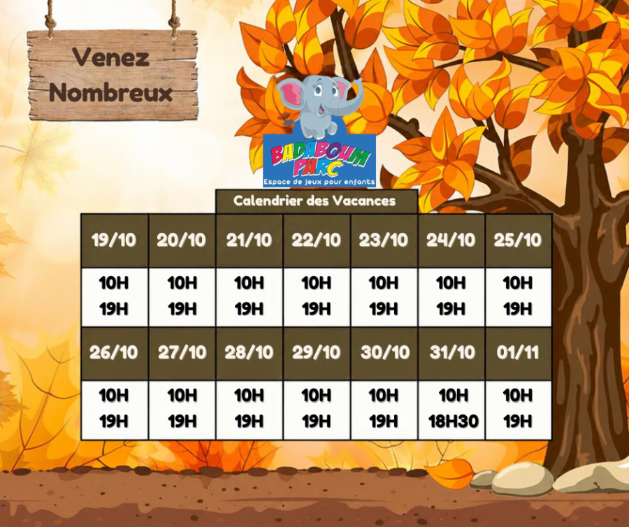 Horaires des vacances de la toussaint 